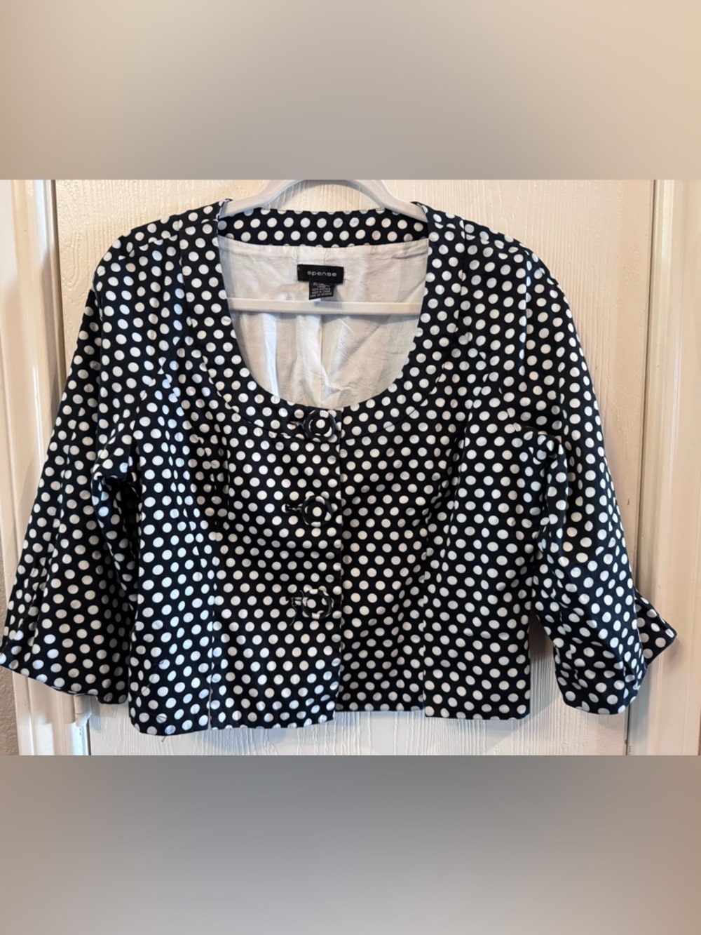 Spense Black and White Polka Dot Cropped Button-Front Jacket